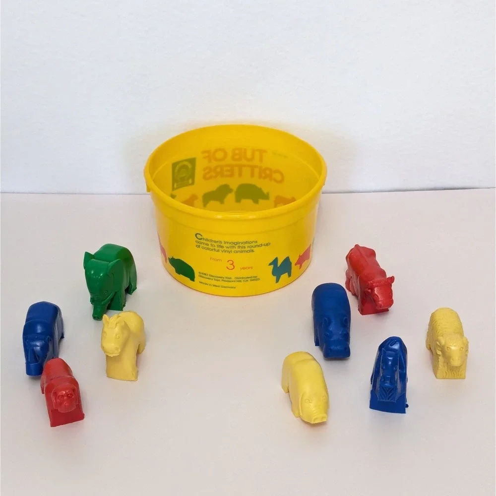 Vintage 1987 Discovery Toys Tub Of Critters 9 Zoo Farm Animals West Germany